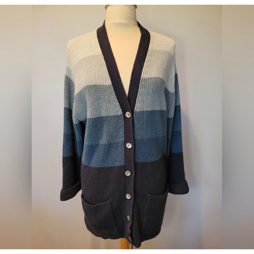 Jones New York Sport Blue Ombre Colorblock Cardigan Sweater V-Neck Womens 2X